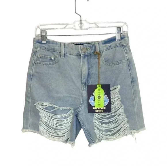 Indigo Rein Super High Distressed Denim Shorts - Picture 1 of 5